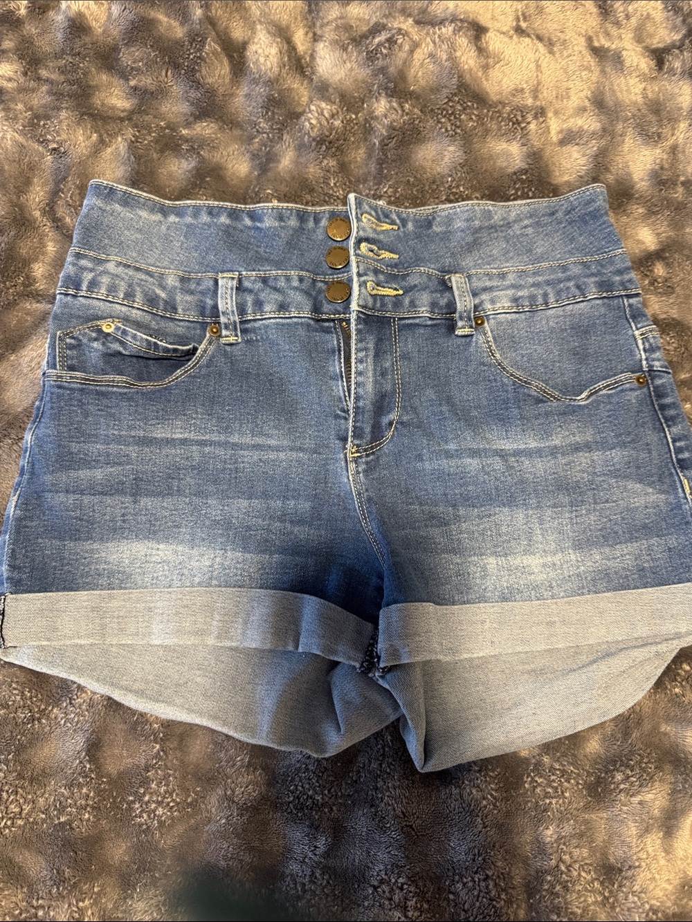 High-Rise Blue Denim Cuffed Women's Shorts
